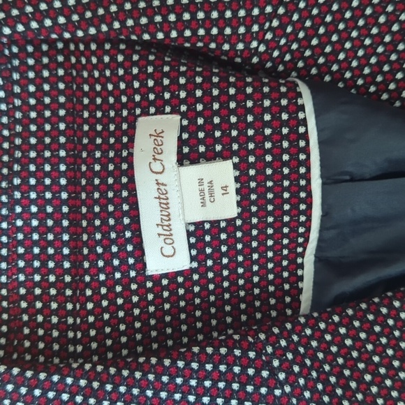 Coldwater Creek birdseye print navy/ red cropped tailored career blazer. sz 14 - Picture 4 of 8